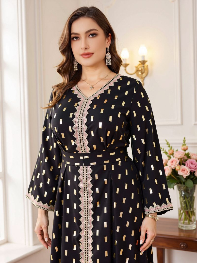 Abbigliamento da donna, taglie forti, abito musulmano Abaya con stampa oro_voghion.com