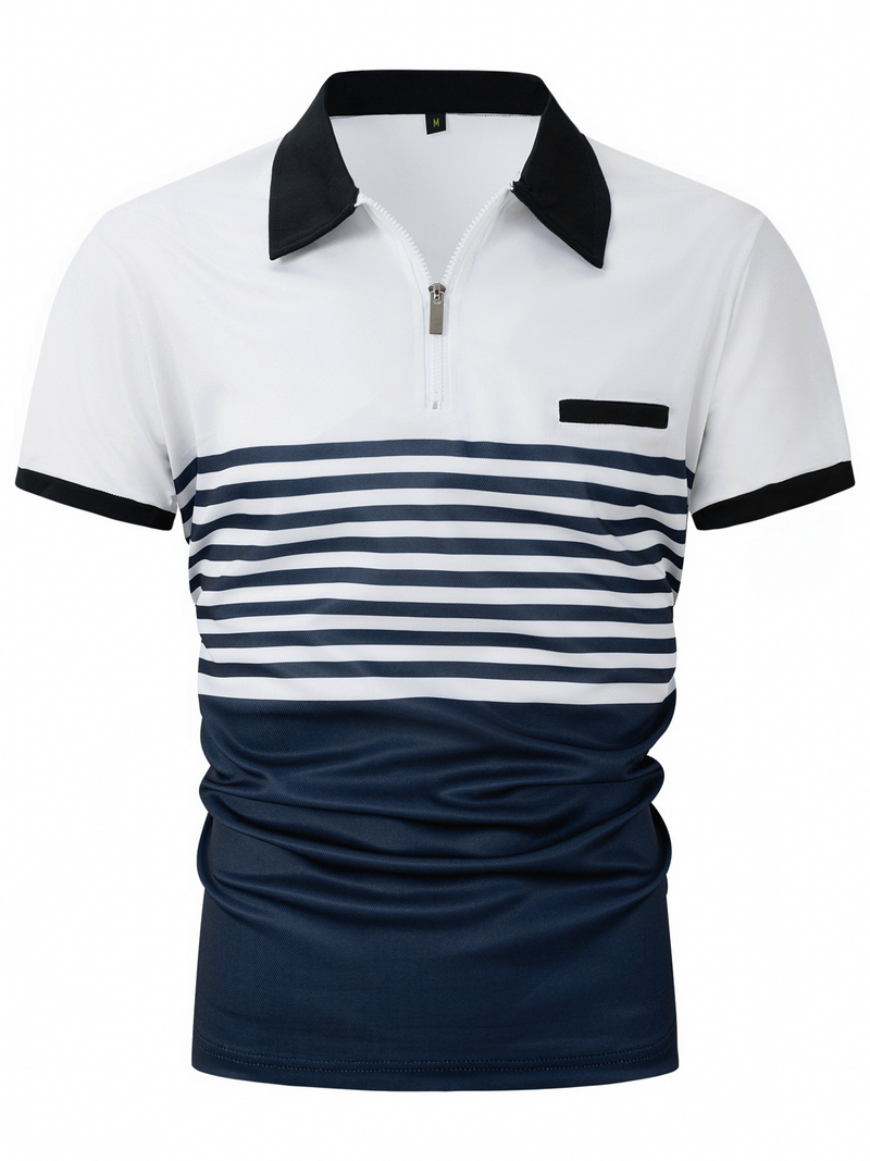 Ins 2024 Summer Quick Sale Zipper Men's Printed Striped Polo Shirt_voghion.com
