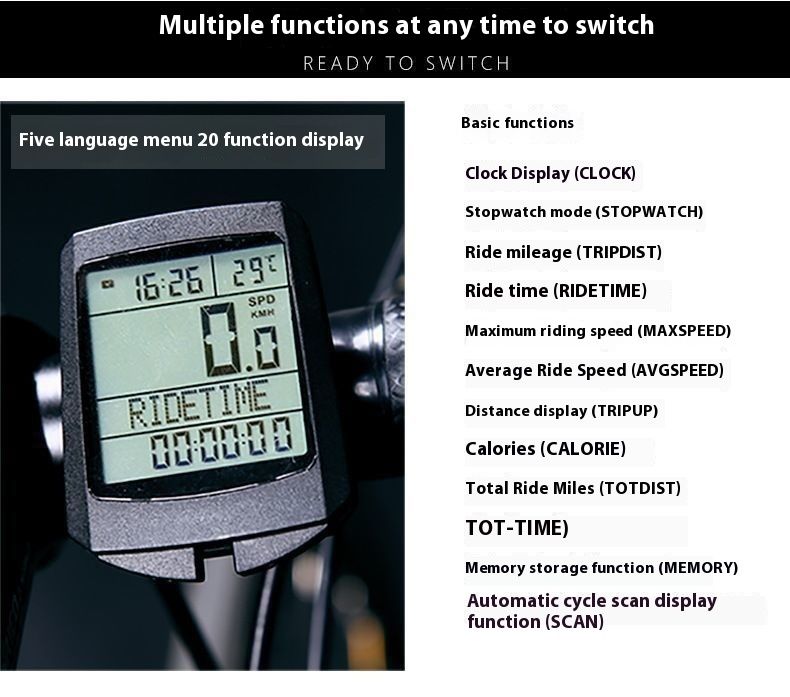 Neues Modell Five Nations Mountainbike Fahrrad Tachometer Fahrradcomputer Englisch_voghion.com