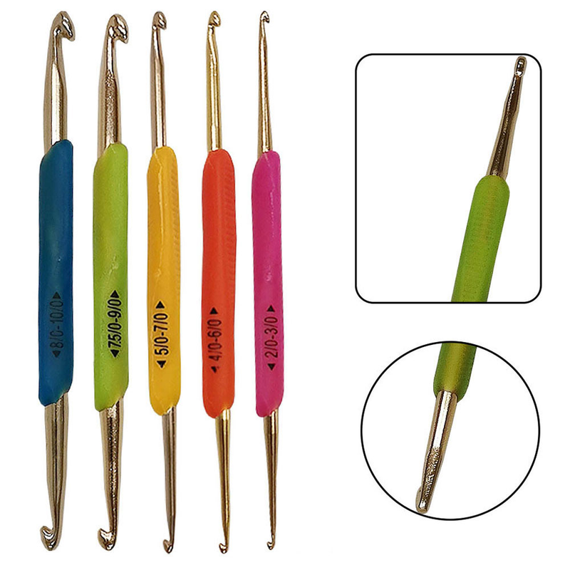 Sweater Needle DIY Knitting Tool TPR Soft Adhesive Double ended Aluminum Crochet Needle Set of 5 Pieces_voghion.com