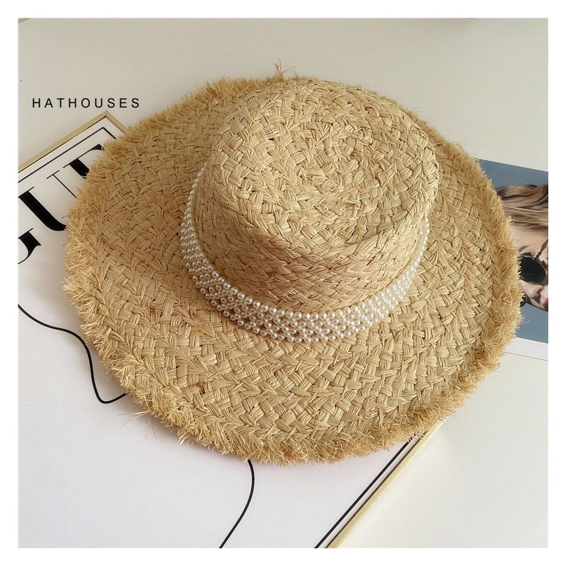 Hot Sale New Summer Wacation Natural Lafite Women's Handmade Woven Beach Straw Hat Tassel Splicing Design_voghion.com