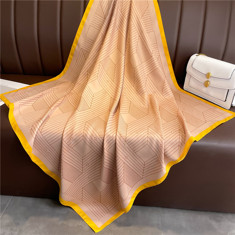 Primavera y verano nueva diadema 90cm bufanda cuadrada grande bufanda de sarga de seda geométrica simplicidad bufanda para mujer versátil_voghion.com