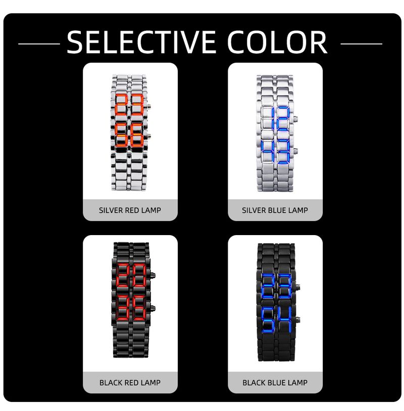 Montre-bracelet numérique à lave pour homme, entièrement en métal, noire, rouge, bleue, affichage LED, cadeau pour homme, garçon, sport, horloge créative_voghion.com