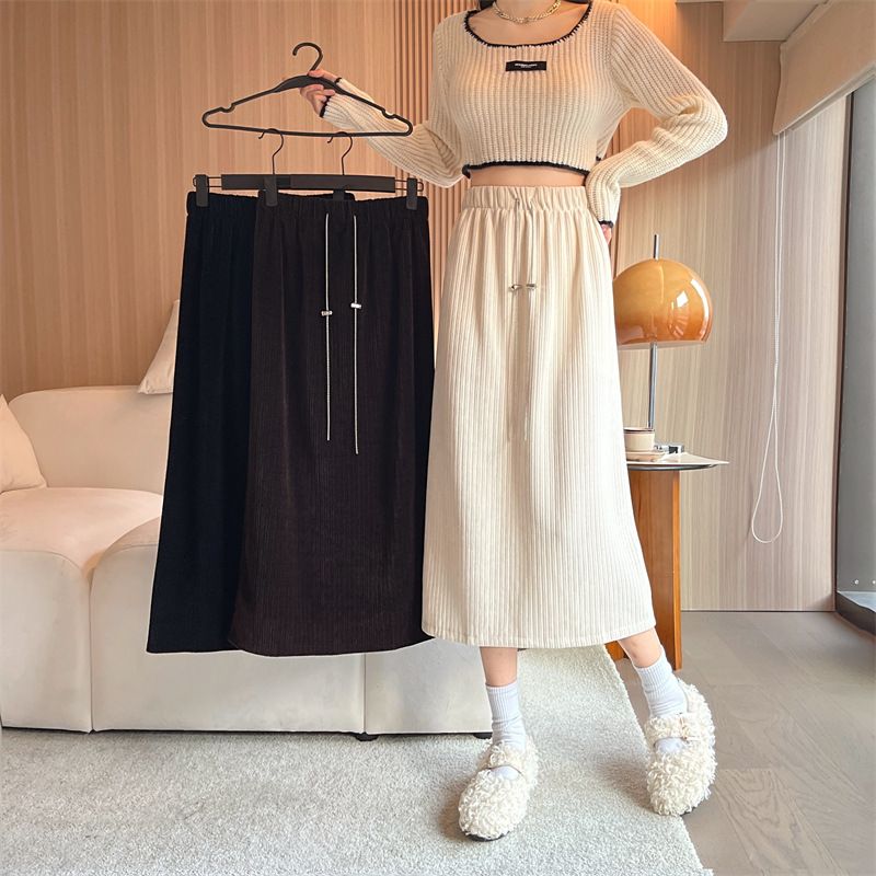 ChicShe 2024 Spring And Autumn New Thin Style Plus Size Loose Slimming High Waist With Slit Straight A-Line Skirt_voghion.com