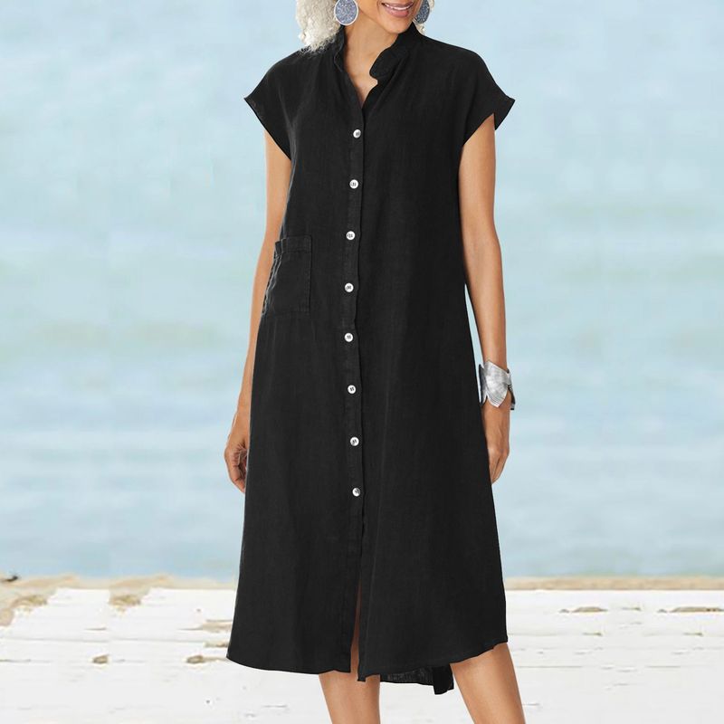 Cardigan nuovo 2025 con colletto alto, monopetto, in cotone e lino, tasca, taglia comoda, sottoveste_voghion.com