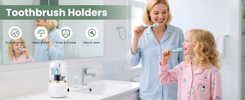 Rotating 7-Slot Toothbrush Holder With Drain - Electric Brush Storage_voghion.com