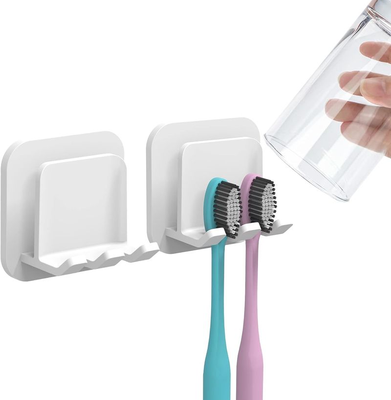 2-in-1 Selbstklebender Zahnbürstenhalter - Wandmontage, Wasserdicht, Mit Gurgelbecherhaken EU_voghion.com