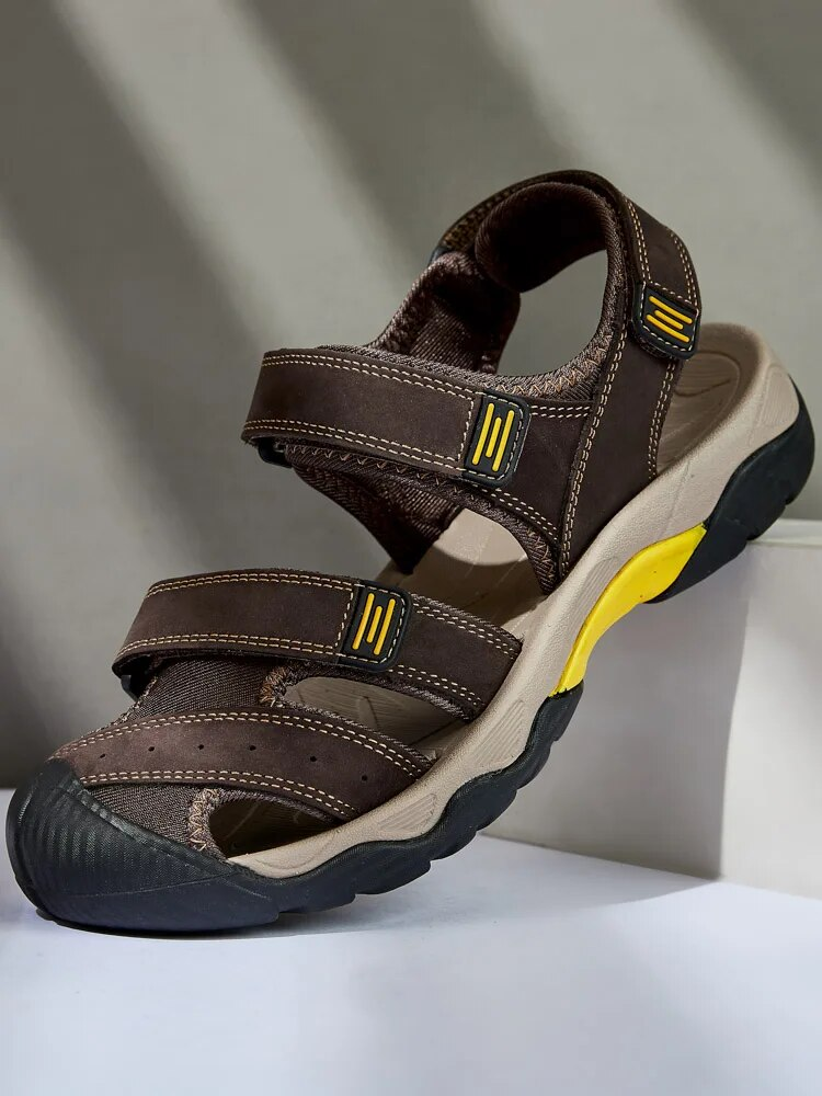 Summer New Genuine Leather Large Size 38-48 Fashion Slippers Men's Sandals Outdoor Beach Shoes_voghion.com