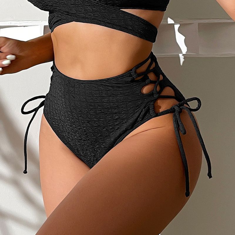 Nuovo costume da bagno da donna all'ingrosso, tinta unita, con nodo, a vita alta_voghion.com