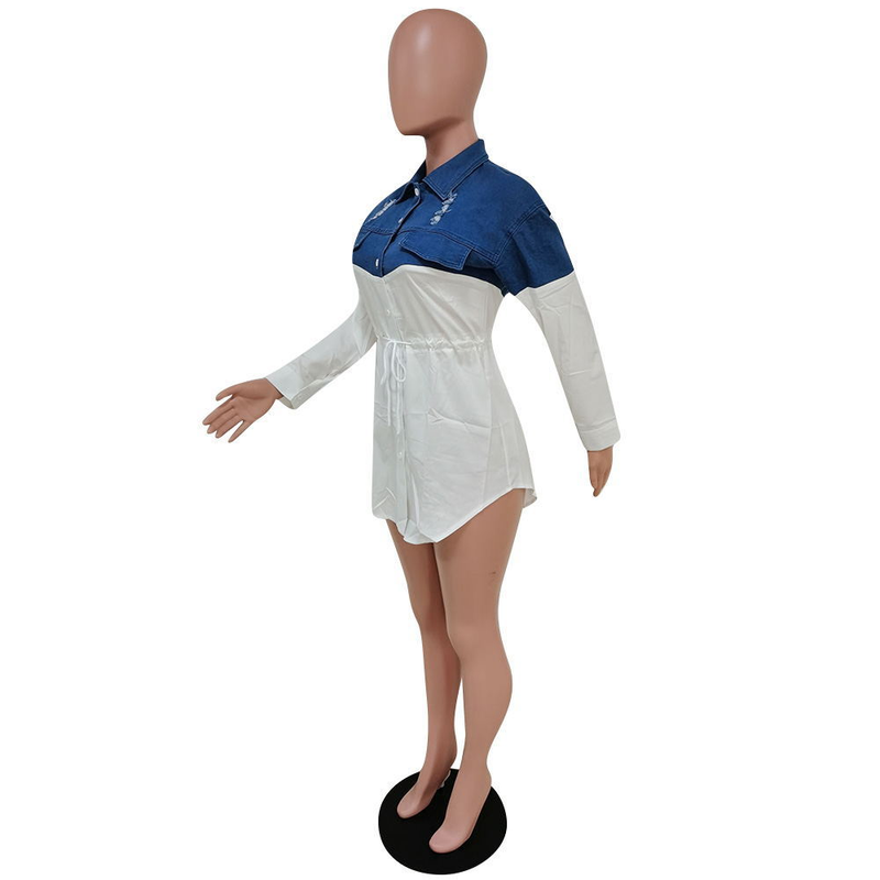 Moda femminile Camicia in denim alla moda con gonna slim fit allacciata_voghion.com