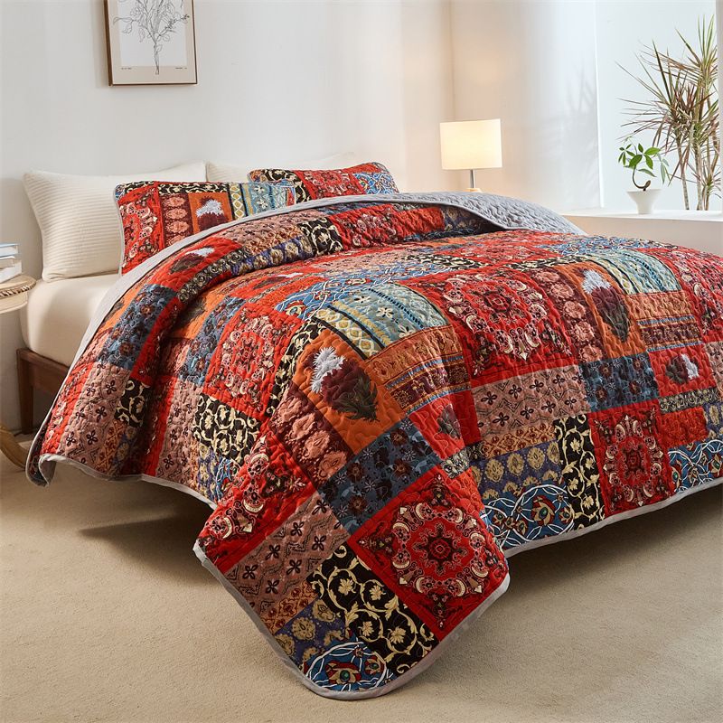 Zestaw narzut na łóżko w kwiaty w stylu boho – 3-częściowa, dwustronna poszewka na kołdrę (certyfikat OEKO-TEX®, nadruk cyfrowy) do sypialni w stylu boho i nowoczesnym stylu rustykalnym_voghion.com
