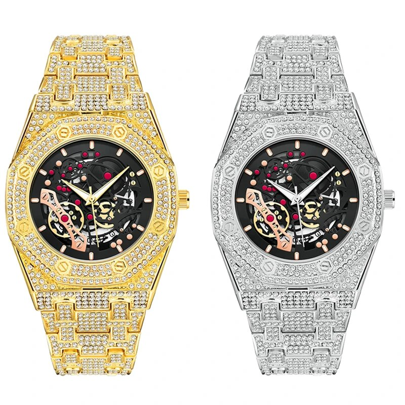 Orologio Bling Iced Out da uomo Hip Hop Uomo con diamanti pieni Orologi Cronografo impermeabile Reloj Hombre Oro_voghion.com