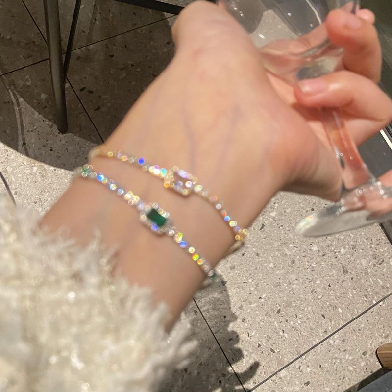 Bracciale unisex con chiusura a moschettone estivo elegante e raffinato in stile quadrato con scintilla a tutto diametro_voghion.com