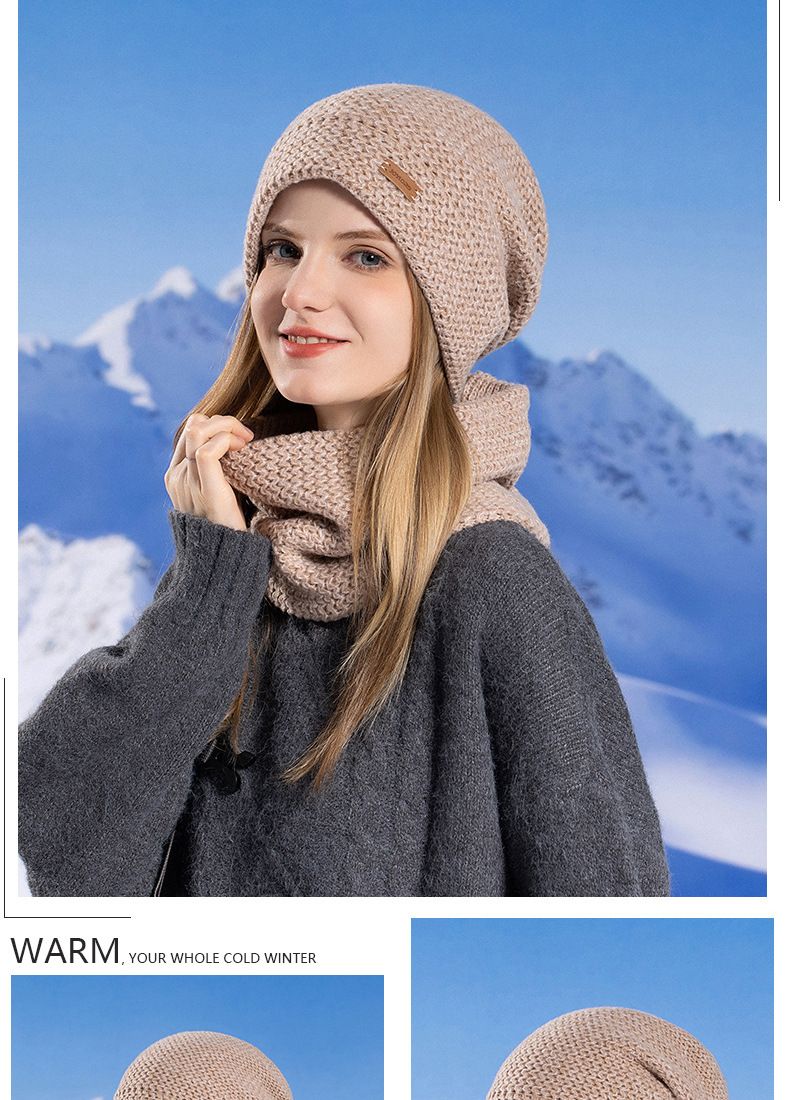 Cappello, set sciarpa, caldo berretto lavorato a maglia da donna, protezione per le orecchie in pile, pullover, berretto di lana._voghion.com