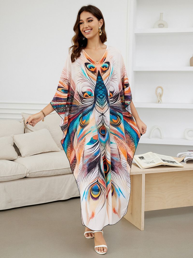 Sukienka maxi z nadrukiem w stylu boho, damska, narzutka z wiskozy – zwiewna tunika plażowa z etnicznymi wzorami, luźny krój w dużych rozmiarach, narzutka na bikini, strój na wakacje_voghion.com