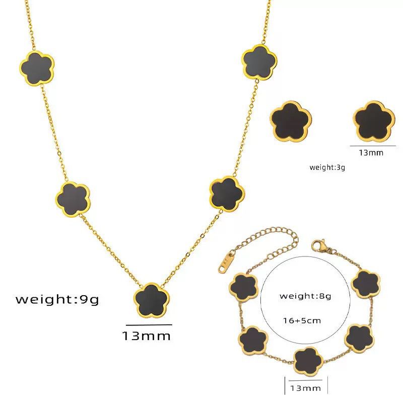 Modieuze roestvrijstalen geluksklaverblaadjes oorbellen armband ketting set voor dames nieuwe stijl_voghion.com