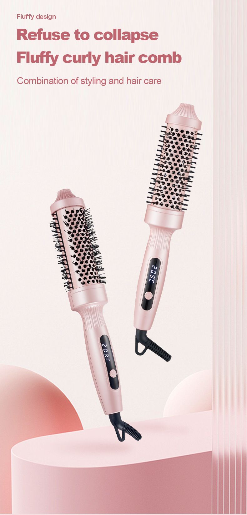 Electric Heating Fluffy Brush Digital Display Multi-temperature Adjustment Iron Big Wave Curling Tool_voghion.com