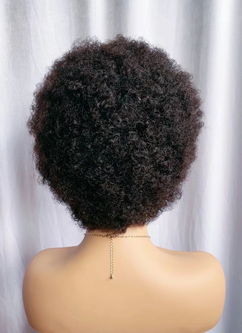 Afro-Perücke mit strukturierter Spitze vorne – 100 % Echthaar, kurz und flauschig gelockt, atmungsaktive Kappe für natürliche schwarze Frisuren_voghion.com
