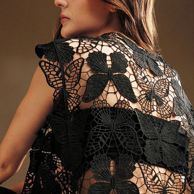 Sommerliche neue ausgehöhlte Weste, handgemachte gestrickte Spitzenstickerei, einfaches lockeres Oberteilkleid_voghion.com