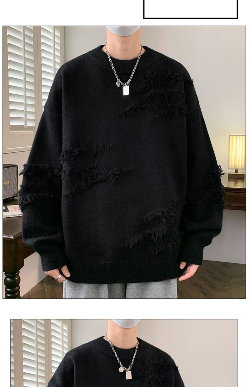 Maglione girocollo giapponese retrò tinta unita per uomo in autunno inverno, tendenza ampia e rilassata, maglia di base pullov aderente_voghion.com