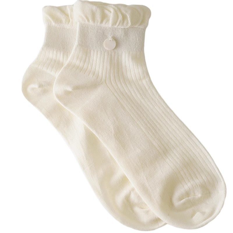 mouth Women's Small Mid-calf Socks, Summer Thin Mesh Korean Liner Windbreaker Button Breathable Socks_voghion.com