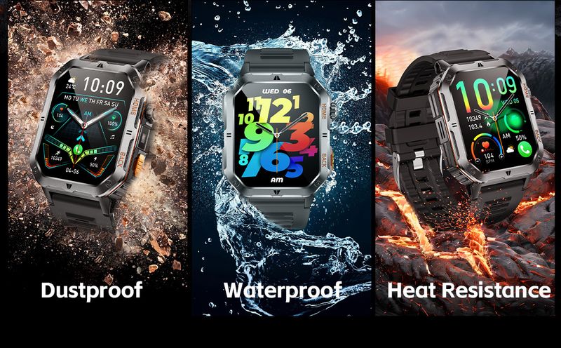 Outdoor Smartwatch With Flashlight – 2.01" HD Screen, 3ATM Waterproof, 1000mAh Battery, Heart Rate & Blood Oxygen Monitor_voghion.com