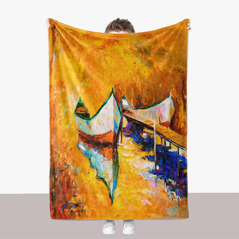 Abstrakte Kunst Ölgemälde Serie Flanell 3D gedruckt Sofa verdickte Abdeckung Decke_voghion.com