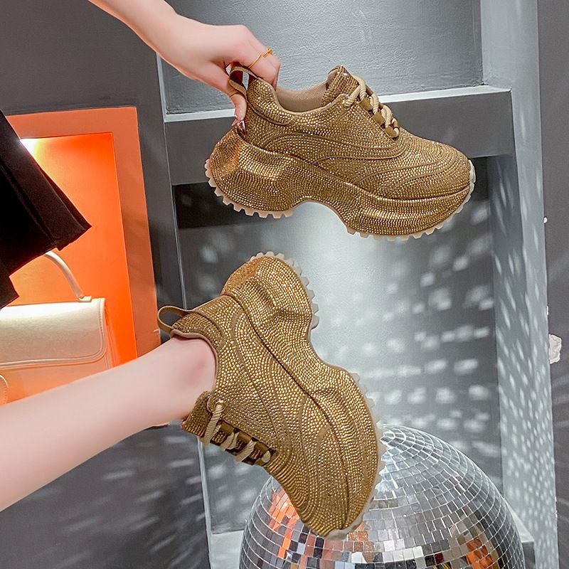 Modische Damen-Sneaker mit Strasssteinen – klobige Plateauschuhe für mehr Körpergröße, atmungsaktives Obermaterial aus PU, lässige und trendige Low-Top-Schnürschuhe_voghion.com
