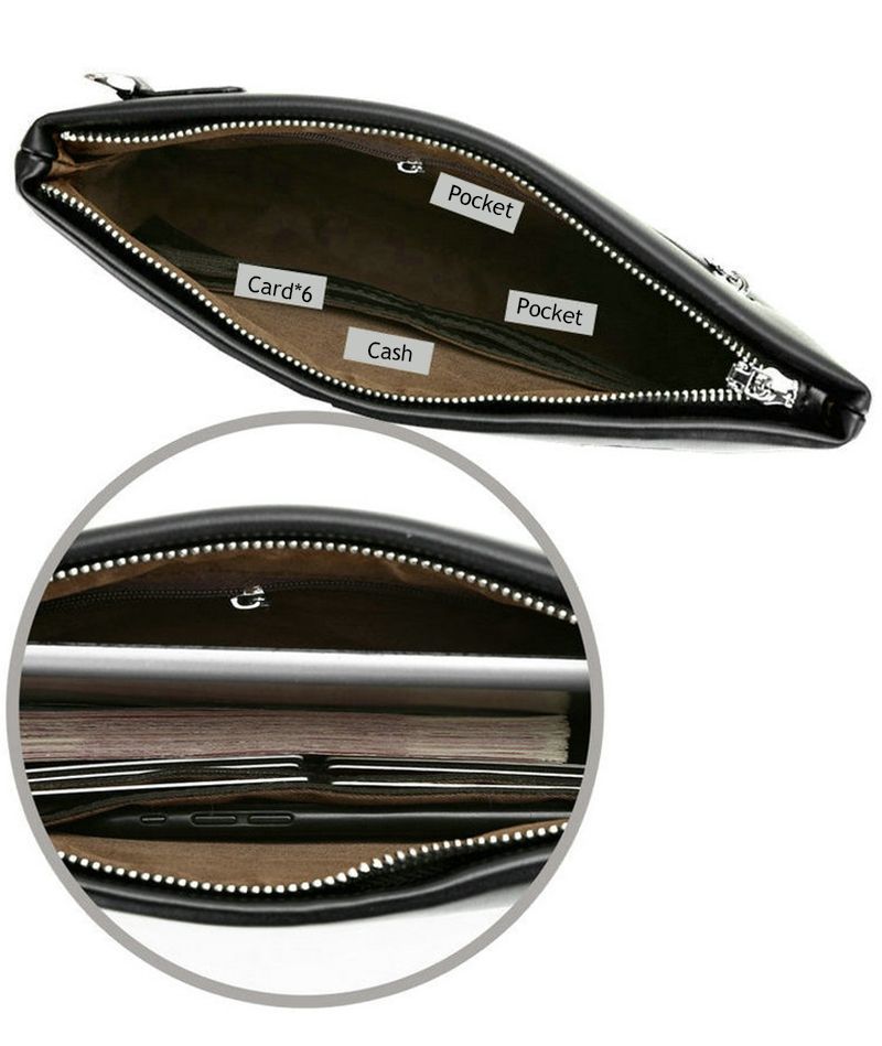 Leather Clutch For Men Zipper Wallet Card Fashion Business Square Phone Ipad Pouch Hand Porter Bag Briefcase Designer_voghion.com