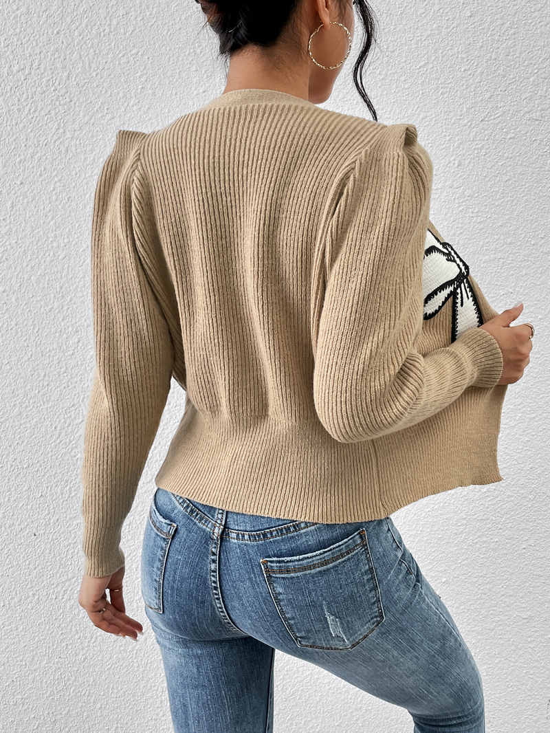 Neue Herbst- und Winterpullover für Damen mit InsV-Ausschnitt und Schleife, kurzer Strickjacke für Damen_voghion.com