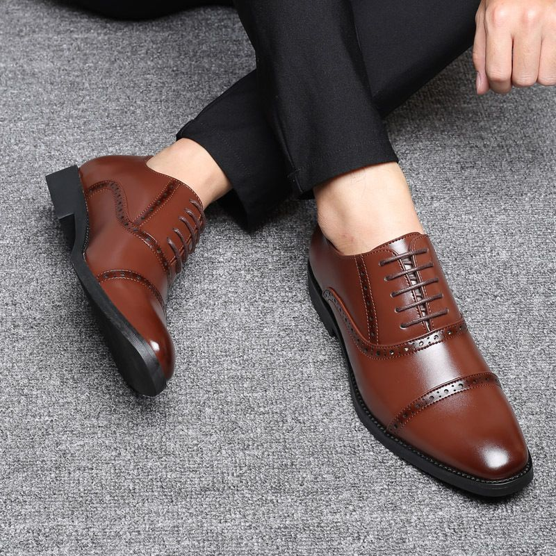 Chaussures de soirée décontractées en cuir imperméables à bout carré pour hommes_voghion.com
