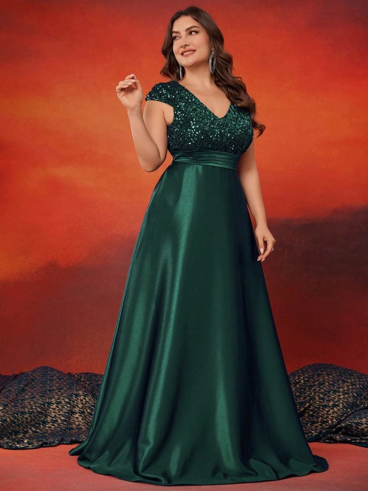 Abito da sera elegante in raso con scollo a V e paillettes, per feste e banchetti, da donna, elegante e raffinato_voghion.com