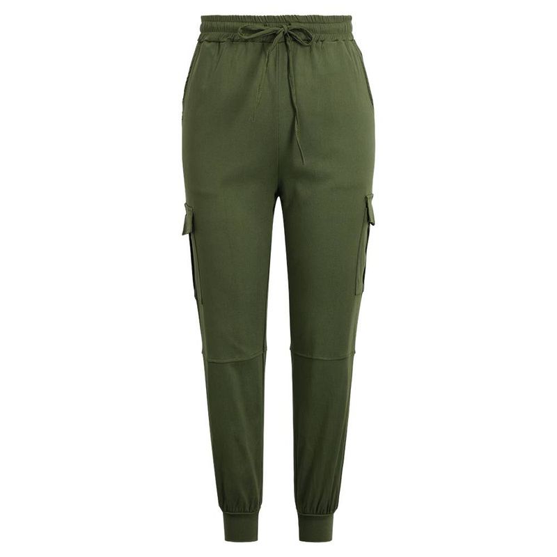 hot selling Summer Casual Drawstring Pocket Cargo Pants Women Solid Fashion Elastic Waist Trousers Safari Style Female Streetwear_voghion.com