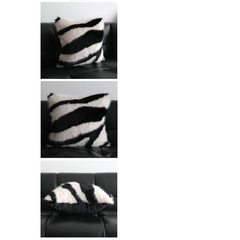 Ins Style Nerz Pelz Kissenbezug Plüsch Sofa Schwarz Und Weiß Einfach Gestreiften Wohnzimmer Display Kissen Abdeckung_voghion.com