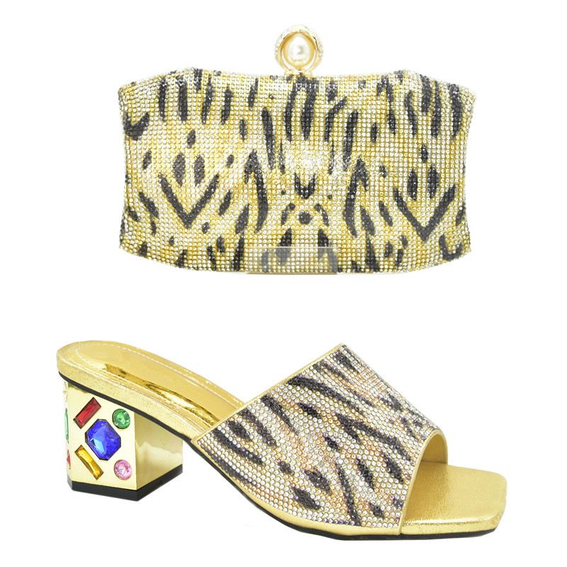Leisure square head after empty retro overshoes colorful rhinestone fashion sandals with the same style handbag set_voghion.com
