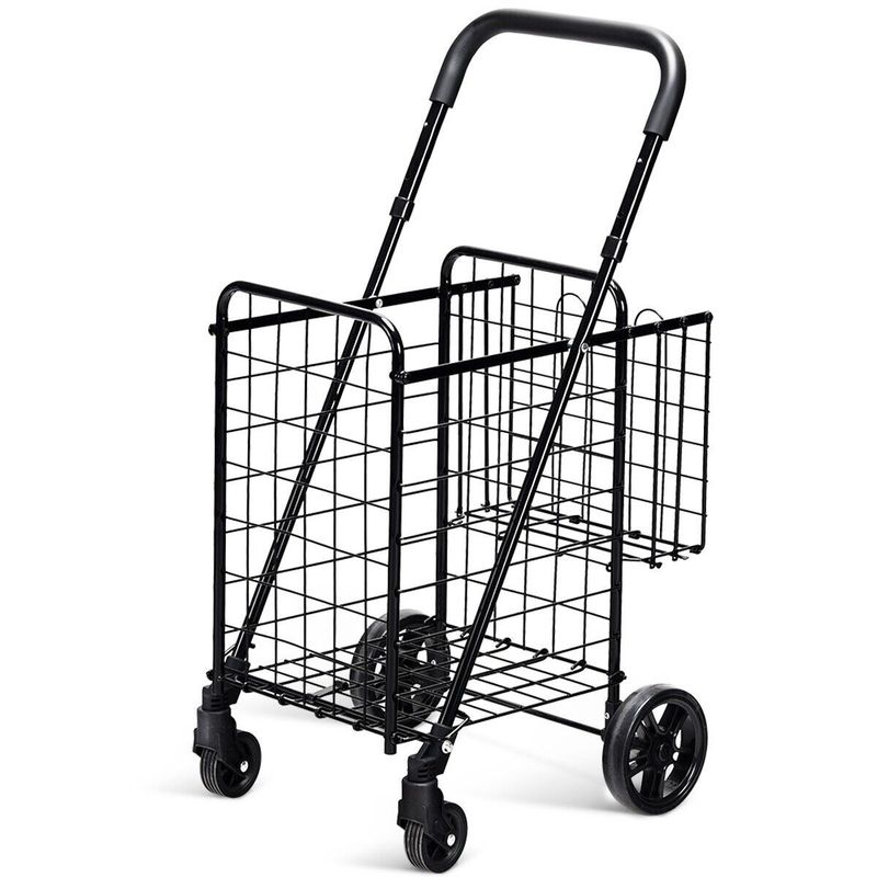 Folding Shopping Cart Portable Utility Cart Double Basket Grocery Utility Cart_voghion.com