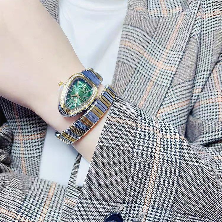 2024 New Snake-Shaped For Women, Niche Women's Wrap Bracelet Style Watch With Two Circles_voghion.com