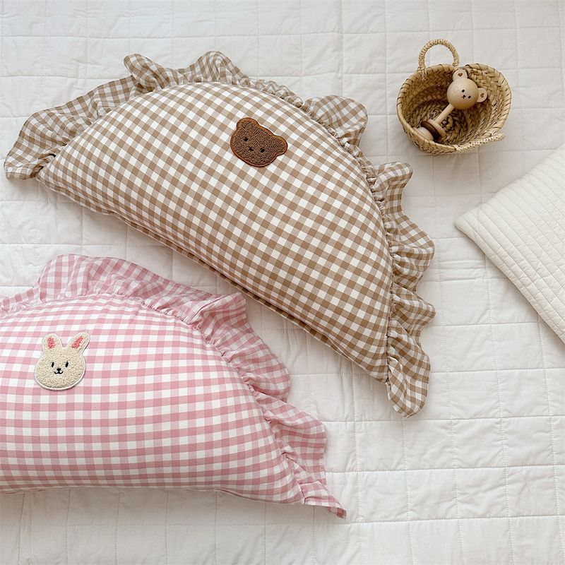 Almohada cilíndrica de cintura con respaldo de algodón lavado con volantes de corazón de estilo coreano para niña_voghion.com
