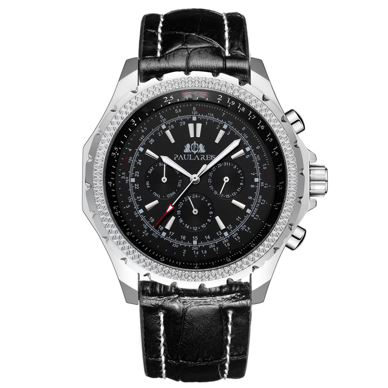 Automatische mechanische multifunktionale leuchtende Herrenuhr Kupfergürtel Leder_voghion.com