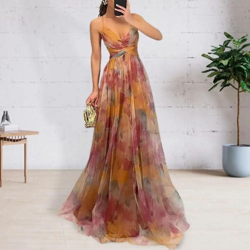 2025 Frühjahr/Sommer Neues Mesh-Print-Träger-INS-Urlaubs-Casual-Partykleid_voghion.com