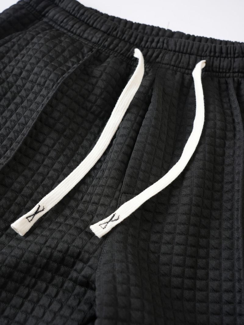 Men's Relaxed-Fit Waffle Knit Casual Pants – Elastic Waist, Breathable & Lightweight For Spring/Autumn (S-XXXL, Black/Gray)_voghion.com