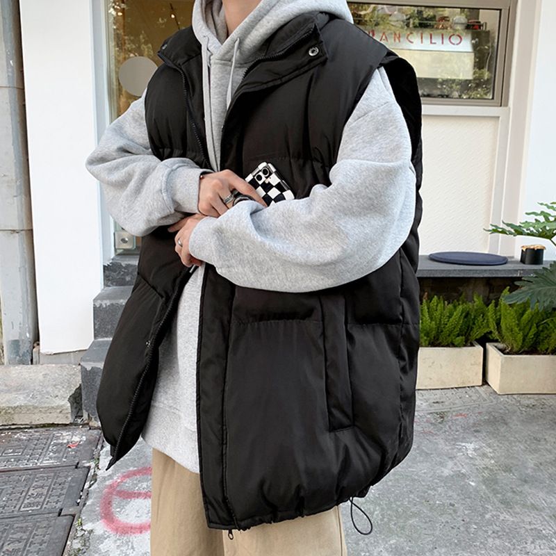 Daunenweste aus Baumwolle für Herren, warm, für den Winter, trendige Marke, einfarbig, Brotkleidung, locker, vielseitig, Stehkragen, Weste, Jacke_voghion.com