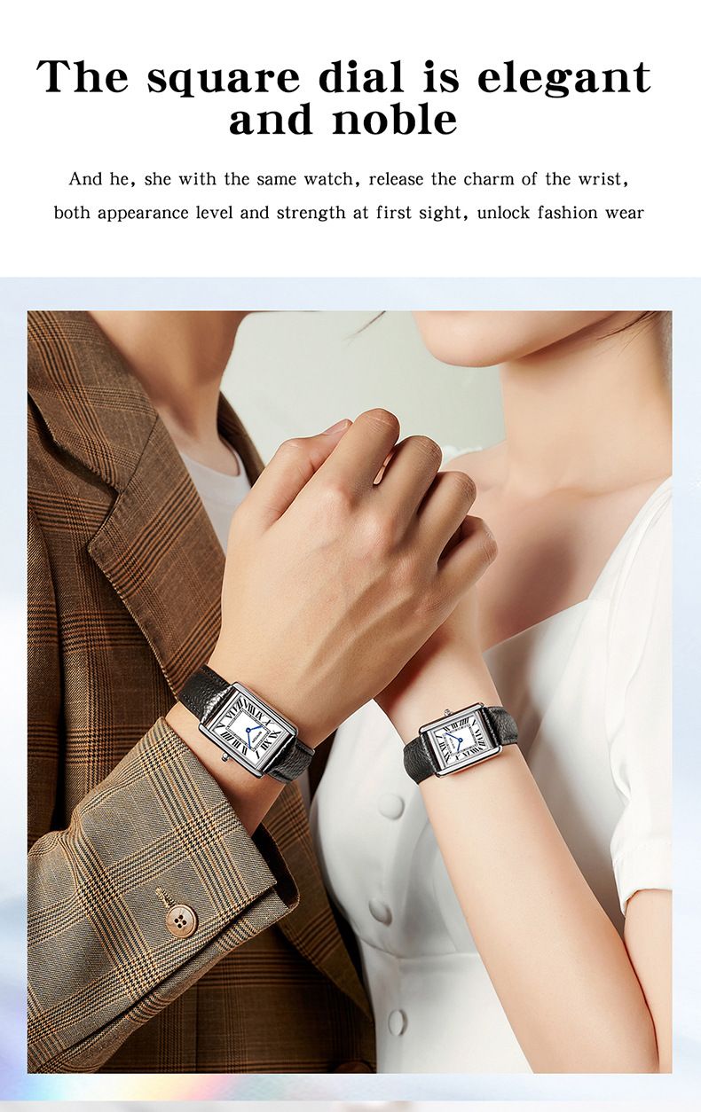 Elegante quadratische Paaruhren mit römischen Ziffern, wasserdichte Quarzarmbanduhr für Männer und Frauen, hochwertiges Leder-/Edelstahlband_voghion.com