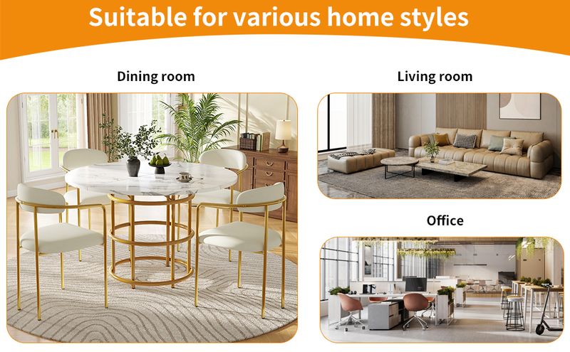 Ronder Esstisch 100x76cm Mit Marmorplatte, Goldene Ringbeine_voghion.com