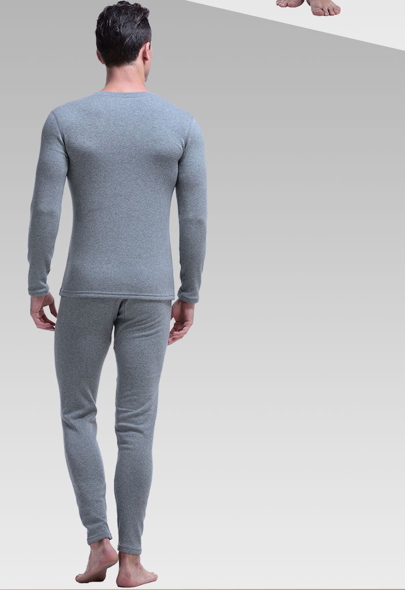Underwear & Sleepwears Plus Velvet Thickened Men's Thermal Underwear Set Winter Fleece Lined Long Sleeve Round Neck Warm Base Layer Top & Bottom_voghion.com