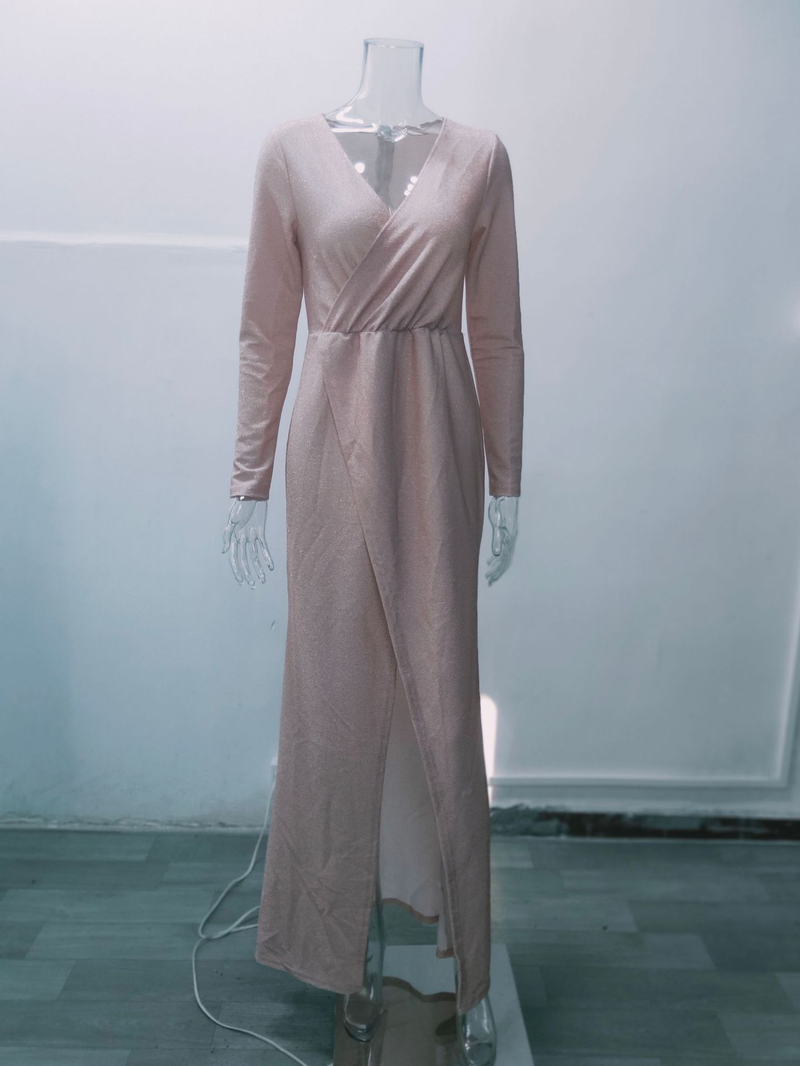 Saia longa feminina vestido de noite profundo decote em v vestido brilhante vestido sexy para jantar_voghion.com