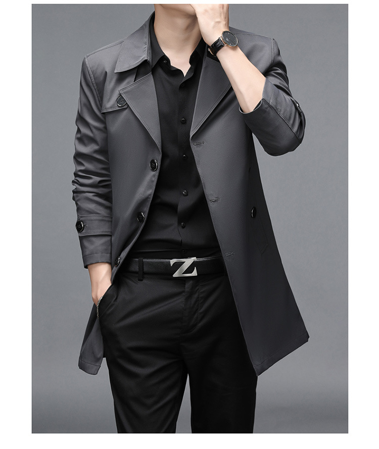 Herenkleding Trenchcoat, middellange jas, plus-size vrijetijdsjas, dikke, warme zakelijke topmode_voghion.com