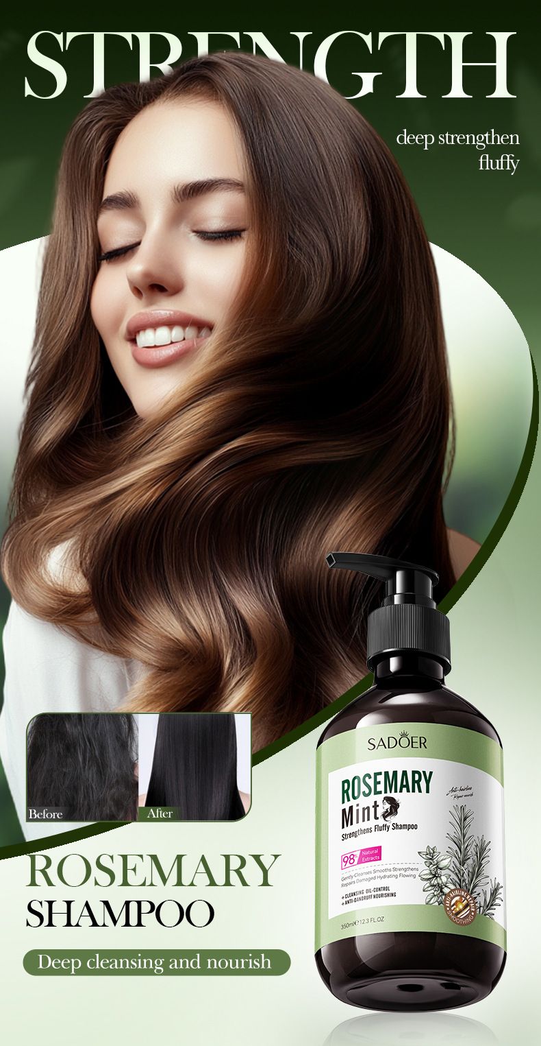 SADOER Peppermint Rosemary Strengthening And Volumizing Shampoo 350ml, Improve Hair Impurities_voghion.com