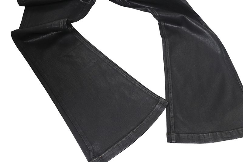 Herrenbekleidung Klassische dunkel ausgestellte, beschichtete, gewachste Jeans, ausgestellte, gestapelte, lockere Hose_voghion.com