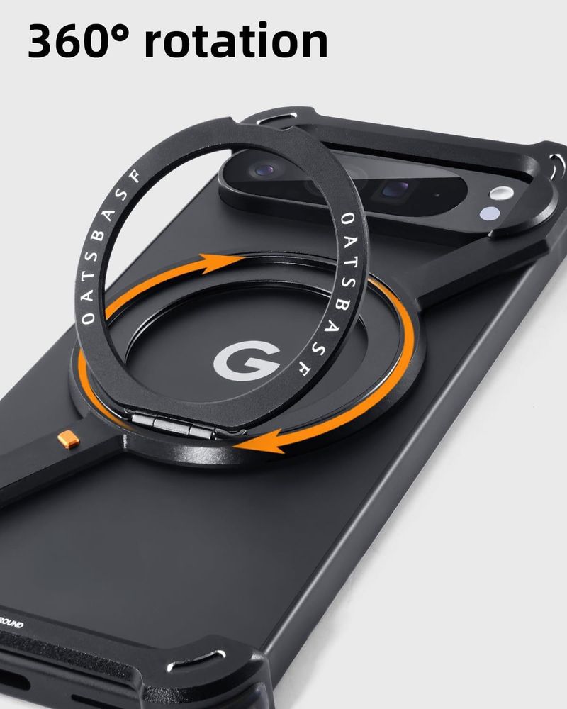 Applicable To Google Pixel 9/9Pro/9proXL Protective Case, Metal Hollow Magnetic Rotating Bracket Mobile Phone Case_voghion.com